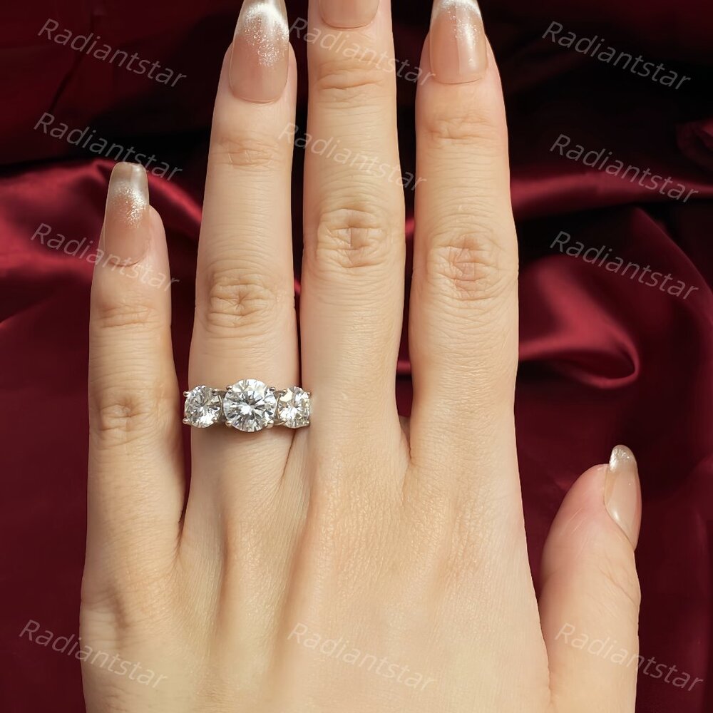 NEW Certified 4ct. t.w. Moissanite Past Present Future 3 Stone Ring - Picture 6 of 7